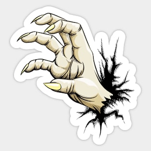 Grabbing hand with claws raised out of fracture. Sticker